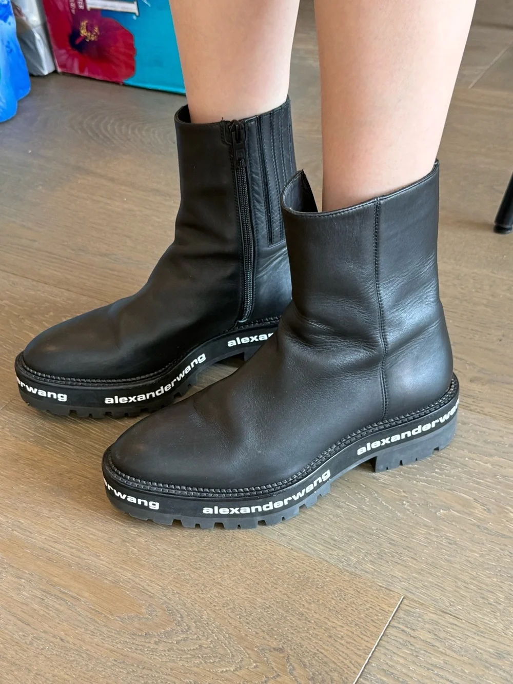 Alexander Wang Black Leather Ankle Boots with Logo